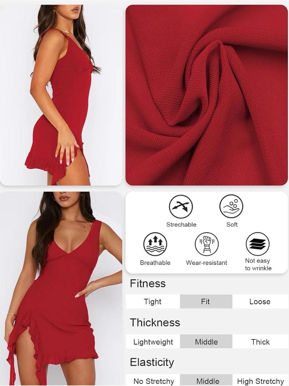 Women’s Red Ruffle Bodycon Dress - NEW WITH TAGS